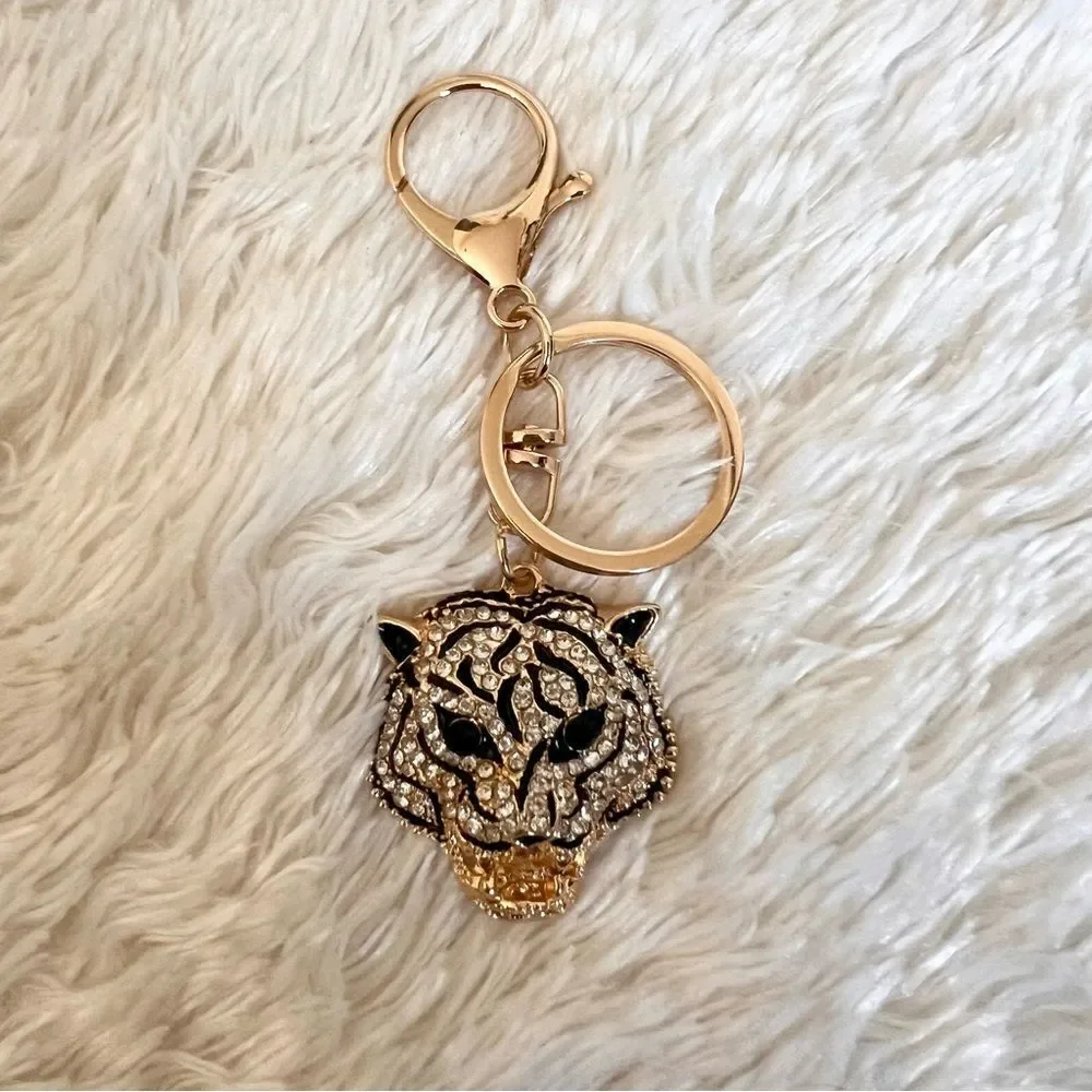 Elegant Gold Tiger Keychain Bag Charm NEW